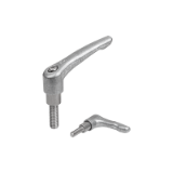 K0123 - Rękojeści nastawne z cynkowego odlewu ciśnieniowego z przedłużonym kołnierzem z gwintem zewnętrznym, części stalowe ze stali nierdzewnej